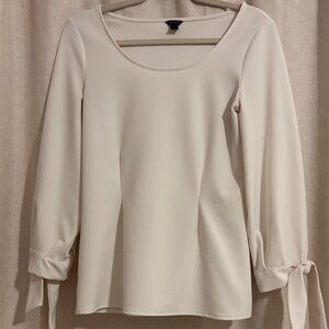 Ann Taylor Cream Blouse with Tie Sleeves